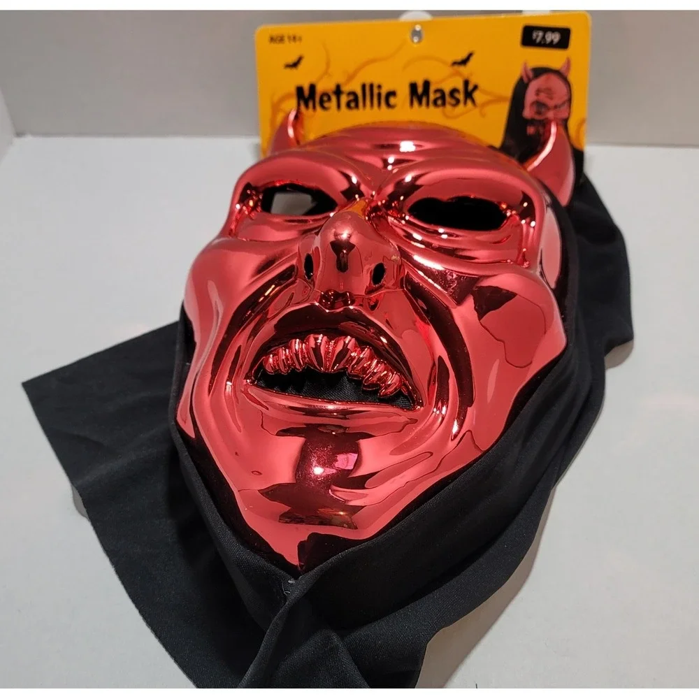 Red Devil‎ Metallic Hooded Mask Halloween Costume NWT